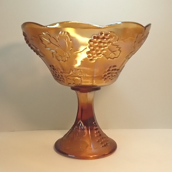 Vintage Indiana Glass harvest gold carnival glass pedestal fruit bowl. No flaws - Picture 2 of 8